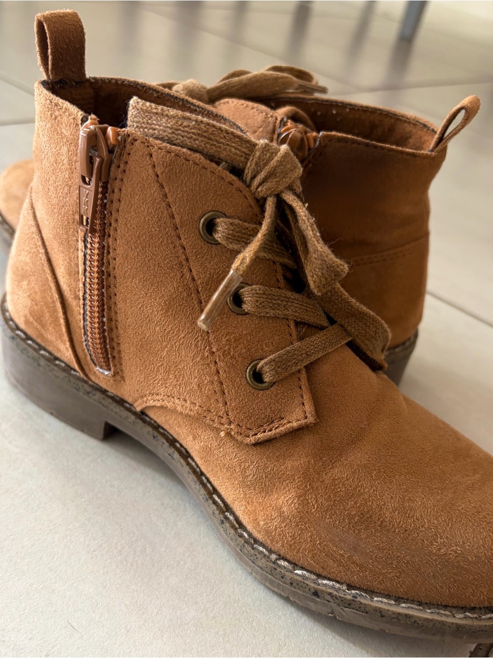 Gymboree Tan Suede Lace-Up Kids Ankle Boots Size 1 - Picture 7 of 11